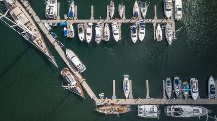 top down view of a marina