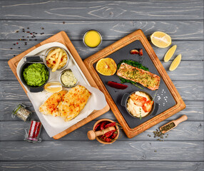 Different dishes on the table in the restaurant