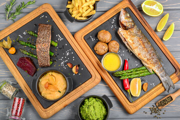 Different dishes on the table in the restaurant
