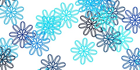 Light BLUE vector doodle template with flowers.