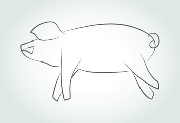 Silhouette of a lying pig. Vector illustration. Hand drawing