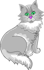 Vector illustration of a Russian Blue Cat. Cute Grey Cat. Tattoo style