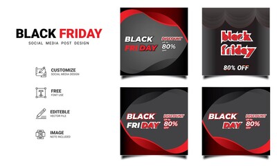 Black Friday of Editable square banner template. contrast color with stripe line shape. Suitable for social media posts, Instagram, and web internet ads. Vector illustration with photo collage