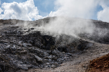 The "Biancane nature park" is an area near the town of Monterotondo Marittimo (Grosseto, Italy). There are several types of geothermal features such as showerheads, steam spills, and fumaroles.