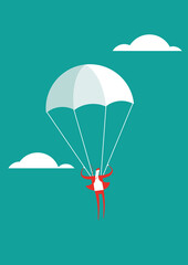 Man in a parachute with sky in the background. Flat vector illustration