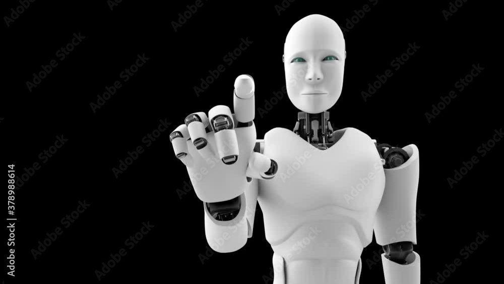 Aufkleber futuristic robot, artificial intelligence cgi work on black and green background . robotic man 3d re