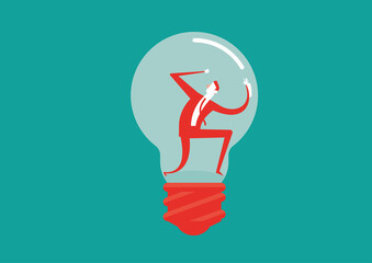 Businessman caught in a lightbulb. Flat vector illustration.