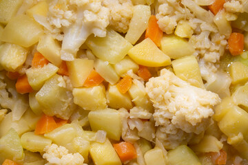 steamed vegetables. Healthy eating,cauliflower, carrots, potatoes, zucchini