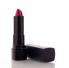red lipstick on white background