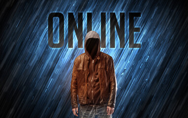 Mysterious man with ONLINE inscription, online security concept