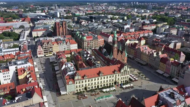 Wroclaw Poland , Aerial view of Market square in old town district