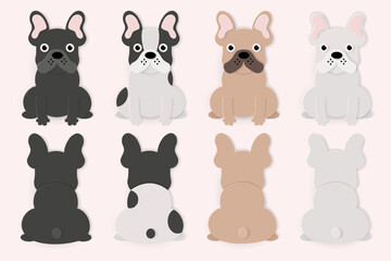 Vector paper art and landscape, Digital craft style of funny cartoon french bulldog on white background.