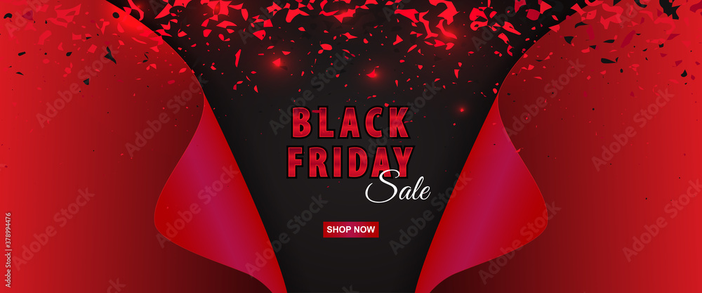 Poster black friday sale banner design background template with layout red color element vector graphic. ca