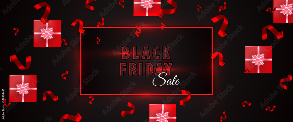 Poster black friday sale banner design background template with layout red color element vector graphic. ca