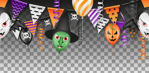 halloween seamless banner with balloons, pennants and streamers	