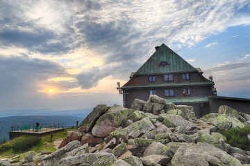 SZKLARSKA POREBA, POLAND - AUGUST 10, 2020: Szrenica mountain shelter (1362 m above sea level)...