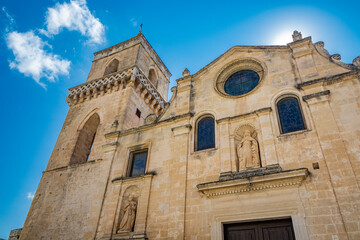Fototapeta na wymiar August 8, 2020 - Matera, Basilicata, Italy - The ancient Church of San Pietro Caveoso, in Baroque style, in the Sasso Caveoso.