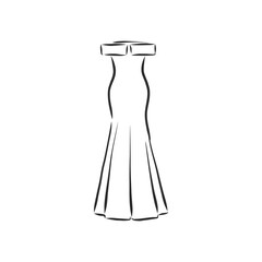 Sketches collection of women's dresses. Hand drawn vector illustration. Black outline drawing isolated on white background women's dress, vector sketch illustration