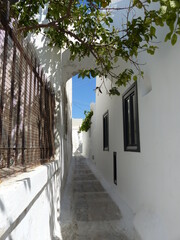 Vicolo ad Emporium nell'isola di Santorini nelle cicladi in Grecia.