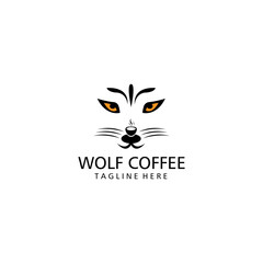 Creative Coffee and Wolf Logo Design Vector Illustration
