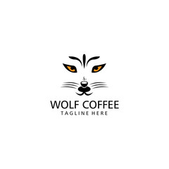 Creative Coffee and Wolf Logo Design Vector Illustration