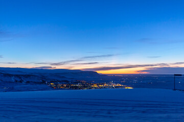 Fototapeta premium Pre-dawn mountain landscape in Iceland. Unusual light.
