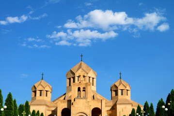 Fototapeta na wymiar Unique Architecture of Saint Gregory the Illuminator Cathedral or Yerevan Cathedral, Kentron District, Yerevan, Armenia
