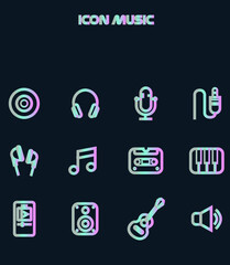 Modern popular music icon set on black background can be used for logos and app icons