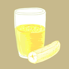 banana cocktail with banana pulp in vector illustration