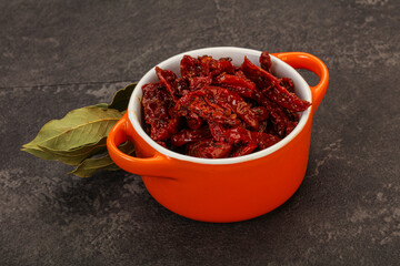 Dry tomato heap in the bowl