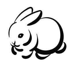 Hand drawn vector of  rabbit isolated on white background for coloring page. Black and white  stock illustration of bunny for coloring book.