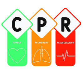 CPR  - Cardiopulmonary Resuscitation. acronym, medical concept background. vector illustration concept with keywords and icons. lettering illustration with icons for web banner, flyer, landing page 