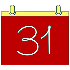 Vector calendar icon with 31 date. Can use for new year, christmas events. Calendar icon with 31st day suits for march, december, july, october. Planner icon with appointment or deadline marked