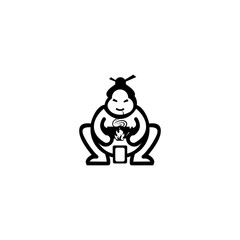 sumo with cartoon style eating ramen, flat style trend modern logotype design vector illustration.