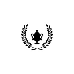 Champions cup with laurel wreath. flat style trend modern logotype design vector illustration.