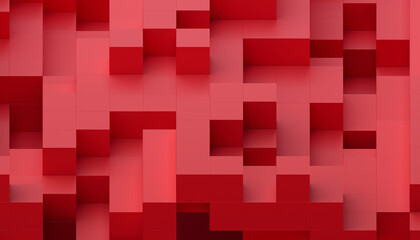 Abstract 3d render, red geometric background design with cubes