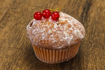 Sweet tasty muffin with red currants