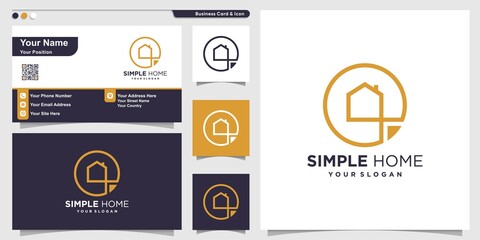 Simple home logo with line art style and business card design template, home, circle, simple, Premium Vector