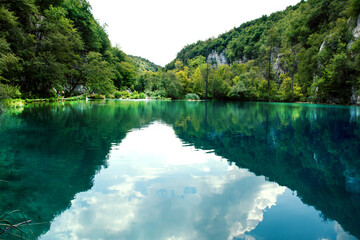 Fototapeta na wymiar Magic mountain lakes view. Croatia National park. 