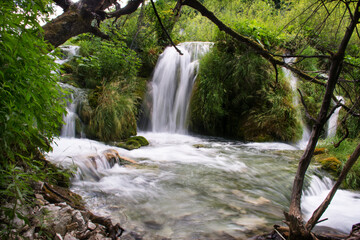 Magic mountain river  and waterfalls view. Croatia's National Park.