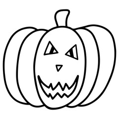 Halloween pumpkin autumn icon with eyes and smile face in line ar, isolated on white. Funny pumpkin for logo, postcards, tattoo, stickers, costumes design. Vector illustration. Halloween decorations