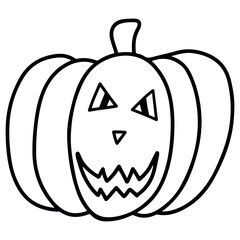 Halloween pumpkin autumn icon with eyes and smile face in line ar, isolated on white. Funny pumpkin for logo, postcards, tattoo, stickers, costumes design. Vector illustration. Halloween decorations
