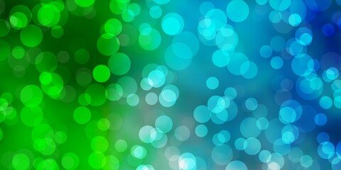 Light Blue, Green vector layout with circle shapes. Abstract decorative design in gradient style with bubbles. New template for a brand book.