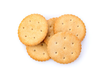 Dry cracker cookies isolated on white background. Saltines isolated. Top view, concept of food....