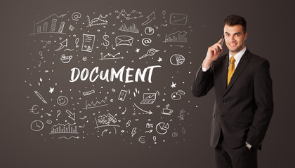 Businessman thinking with DOCUMENT inscription, business education concept