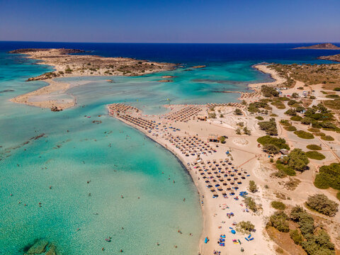 Elafonisi Crete Beach from Top as a real Mid Sea Peal with crystal clear water