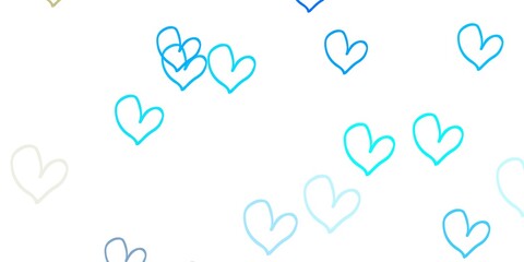 Light Blue, Yellow vector pattern with colorful hearts.