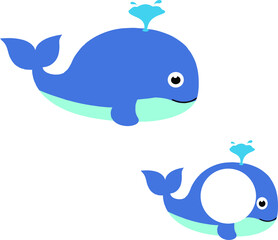 Whale in flat style. Monogram, Vector