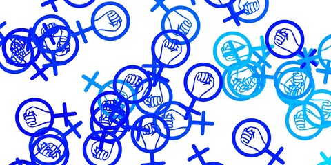 Light BLUE vector background with woman symbols.