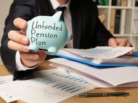 Unfunded Pension Plan is shown on the conceptual business photo
